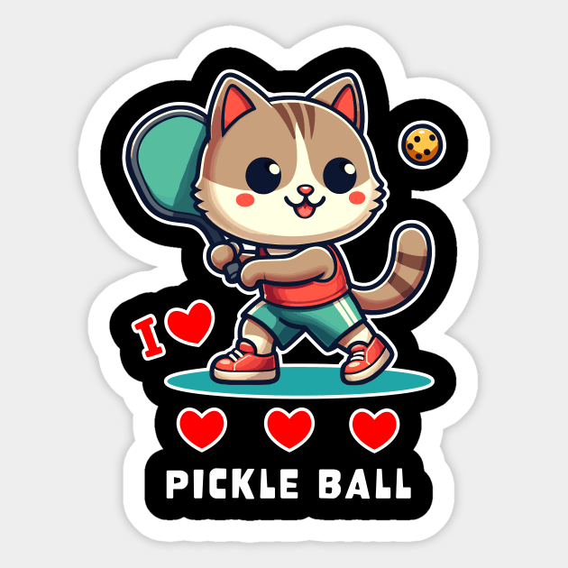 I Love Pickle Ball, Cute Cat playing Pickle Ball, funny graphic t-shirt for lovers of Pickle Ball and Cats Sticker by Cat In Orbit ®